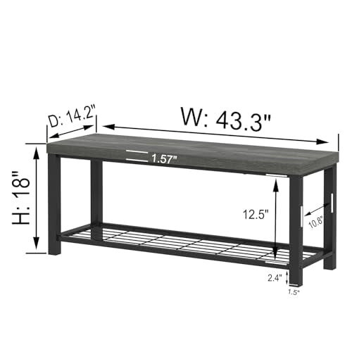 EXCEFUR Entryway Bench, Industrial Metal and Wood Storage Bench for Living Room, Indoor Shoe Rack Bench Seat, 43.3 Inch Grey - color: Grey, size: 2-Tier