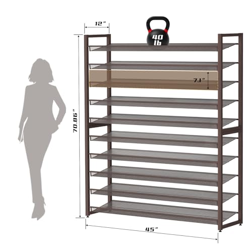 Metal Shoe Rack,Large 10 Tier Shoe Organizer, Heavy Duty Metal 5-Tier Stackable Shoe Storage Vertical Shoe Rack for Closet Front Door Entrance,Entryway,GarageUp to 62 Pairs,Bronze - color: Bronze, size: 10 Tier