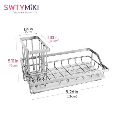 SWTYMIKI Kitchen Sink Caddy Sponge Holder, Kitchen Sink Organzier and Storage with High Brush Holder and Drip Tray for Dish Sponges, Silver - color: Silver, size: Medium