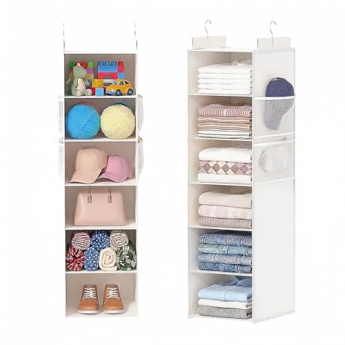ALLTIDYUP Extra Deep Hanging Closet Organizer with Shelves and Oversized Mesh Pockets, Heavy-Duty Structure, No Deformation, Max Storage for Clothes, Shoes, Hats, Dorms and RVs,1-Pack (White, 6 Tier) - color: White, size: 6 Tier