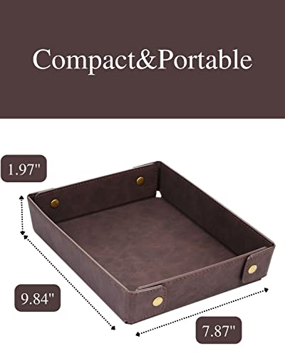 CASIRENA Faux Leather Valet Tray Organizer for Men - Catch-All Tray for Entryway Table Key, Wallet, Watch, Coin Change, Phone, Dresser EDC Dump Jewelry, Bedside Nightstand Desk-top Catchall - color: Coffee Brown, size: Rectangle