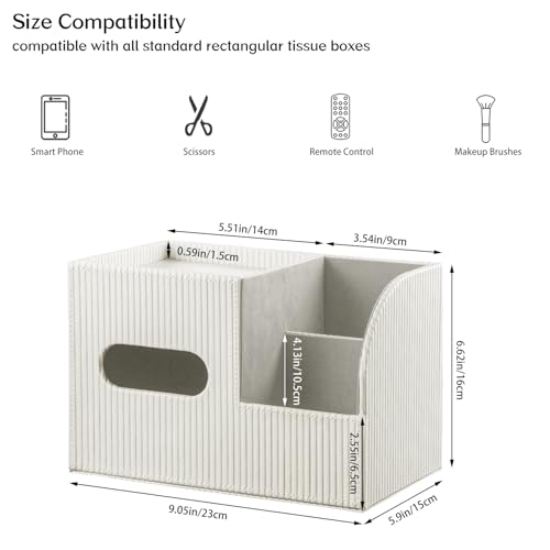 Modern PU Leather Cube Tissue Box Cover with Storage Tray, Multifunctional Remote Control Holder & Facial Tissue Dispenser Organizer for Nightstand, Bathroom, Bedroom, Office & Home Decor - color: White
