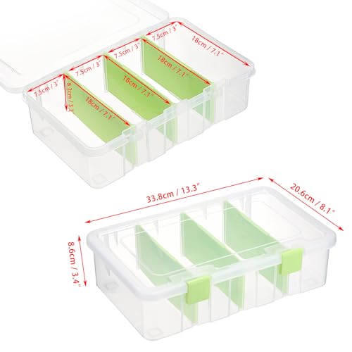 BTSKY Clear Plastic Dividing Storage Box with 4 Compartments Adjustable Storage Bin with Lid Plastic Craft Storage Container Multipurpose Sewing Box Art Supply Organizer, 13.3x8.1x3.4 Inches, Green - size: 13.3x8.1x3.4 Inches-Green