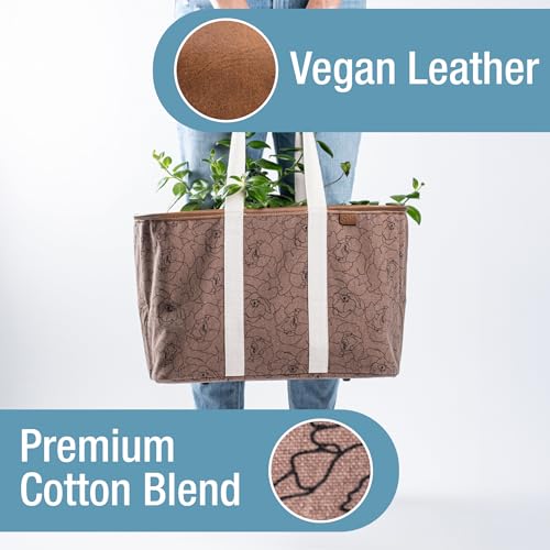 CleverMade Collapsible LUXE Tote - Reusable Grocery Shopping Storage Bag Organizer w/Handles Reinforced Bottom - color: Pretty in Peony