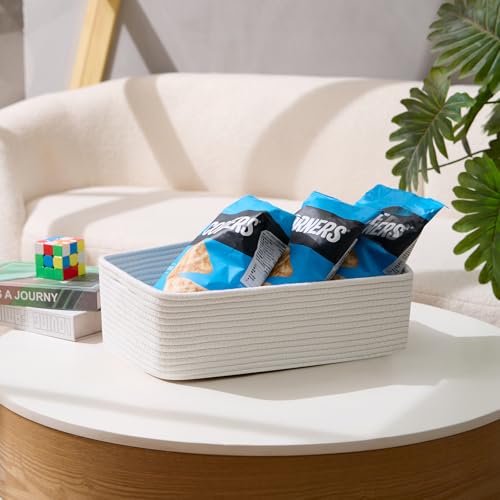 MiniArk Large Shallow Organizing Baskets 15x11x5.1 Inches - Rope Woven Storage Bins for Bathroom, Shelves, Cube Closet, Off White 2 Packs - color: Off White, size: 2pcs-L15×W11×H5.1"