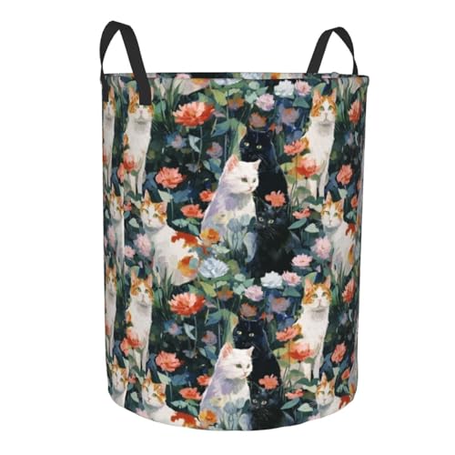 Cat Flowers Laundry Basket Storage Bin Foldable Laundry Hamper Clothes Storage Bucket Organizer 19.6x15.7 Inch For Laundry Room/Bedroom/Bathroom - color: Cat Flowers