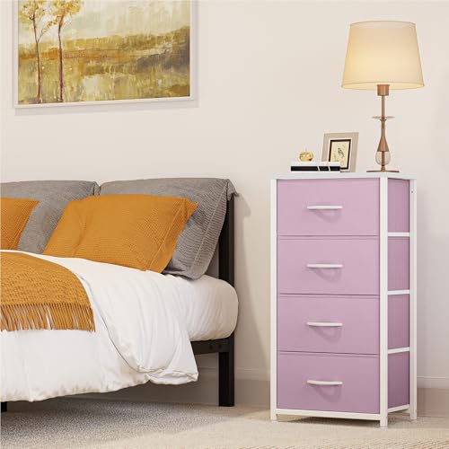 YITAHOME Storage Drawer with 4 Drawers - Fabric Dressers for Teen, Dresser for Bedroom, Living Room, Closets - Sturdy Steel Frame, Wooden Top & Easy Pull Fabric Bins, Pink - color: Pink, style: 4-Drawer