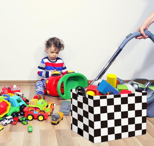 HIYAGON Rectangular Car Basket for Boys Checkered Basket Kids Baby Storage Bin Toy Organizer Box Car Room Decor(Racing Flag) - color: Racing Flag