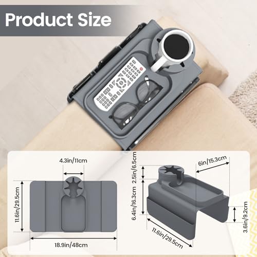 Couch Cup Holder Tray, Silicone Sofa Armrest organizer with Assesory Side Pockets for storage Remotes, Cell-phone,Tablet or Snack, Anti-Spill and Anti-Slip Couch Drink Holder Caddy(Gray) - color: Gray