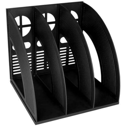 SAYEEC Magazine Holder Sturdy Binder Holder Desk File Sorter Plastic File Folder Organizer Stand Book Shelf Dividers Vertical Storage Rack Desktop Bookshelf Display Box for Office School Home (Black) - color: Black-1 Section