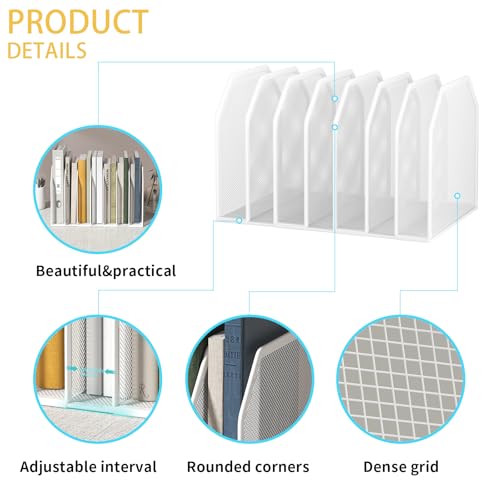 FANXIYQ Metal 7 Section File Folder Organizer for Desk | Vertical Office File Holder | Heavy-Duty Mesh Document Sorter for Books, Binders, Laptops | Desk Organizer,7 Sections White - color: White, size: 7 Section