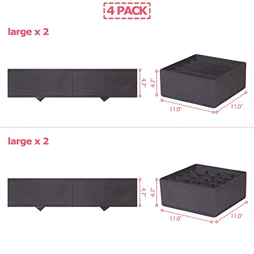 DIOMMELL 4 Pack Foldable Cloth Storage Box Closet Dresser Drawer Organizer Fabric Baskets Bins Containers Divider for Clothes Underwear Bras Socks Lingerie Clothing, Dark Grey 22-0000 - color: Dark Grey