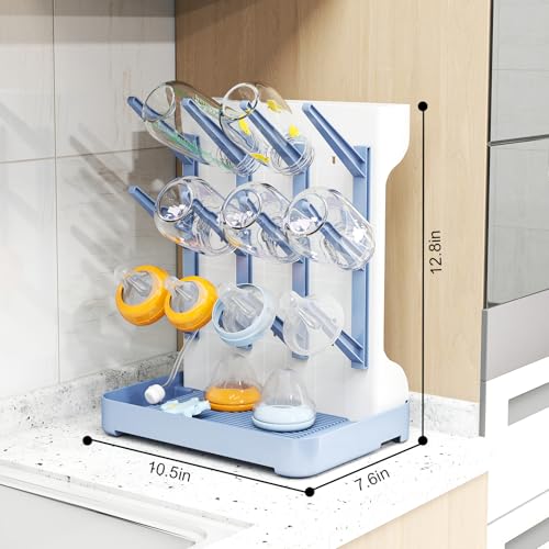 GoMaihe Baby Bottle Drying Rack: Space Saving Vertical Bottle Dryer Holder - Baby Accessories Storage Stand Organize Brushes Pacifiers on Countertop - BPA-Free - Blue - color: Blue