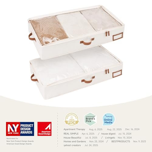 StorageWorks Large Under Bed Storage Containers with Handles and Label Holder, 2 Pack Ultra-thick Fabric Underbed Bins, Closet Organizer for Clothes, Blankets, Sweater - color: Beige, size: Large-without Wheels