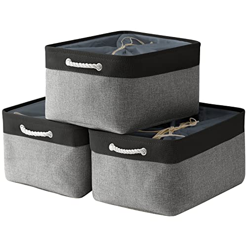 TheWarmHome Organization and Storage Basket for Organizing - 17x14x10 inch Large 3 Pack Collapsible Storage Bin for Shelves, Fabric Basket for Gifts Empty Organizer Gift Closet (Black & Grey) - color: Black&Grey, size: 3PCS/X Large -17.7Lx13.8Wx9.8H