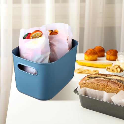 Hoolerry 8 Pieces Colorful Storage Bins with Lid, Plastic Storage Basket Organizing Container Stackable Box with Handle for Shelves Desktop Playroom Office(10.2 x 7 x 6.3 Inch,Blue) - color: Blue, size: 10.2 x 7 x 6.3 Inch