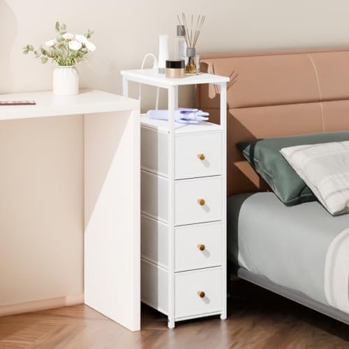 lurcns Narrow Storage Cabinet for Small Spaces Slim Bathroom Dresser with Drawers Tall Thin Storage Organizer for Bathroom Bedroom Skinny Cabinet(White, 4 Drawers with Charging Station) - color: White, size: 4 Drawers+Charging Station
