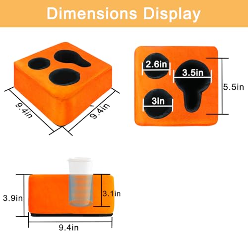 3 Hole Couch Bed Cup Holder Pillow, Keep Drinks Hand Side and KeepTemp, Prevent Spills, Use Anywhere - for Bed, Camping, RV, Car, Beach. Orange - color: Orange, size: 9.4" x 9.4" x 3.9"
