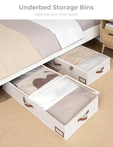 StorageWorks Extra Large Under Bed Storage Containers with Handles and Label Holder, 2 Pack Ultra-thick Fabric Underbed Bins, Closet Organizer for Clothes, Blankets, Sweater - color: Beige, size: Extra Large-without Wheels