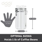 Oggi Clear Canister Airtight 72oz - Clamp Lid & Spoon - Airtight Food Storage Container, for Kitchen & Pantry Storage of Bulk, Dry Foods, Pasta, Flour, Sugar, Coffee, Rice, Tea, Spices & Herbs - size: 72 Fluid Ounces