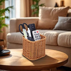 NiHome Remote Caddy, Bedside Remote Control Holder, Synthetic Rattan Organizer for TV Remotes, Makeup Brushes & Office Supplies, Stylish Remote Holder for Table, Living Room, Bedroom & Office