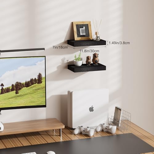 Floating Shelves Bathroom for Wall, Bathroom Shelves Over Toilet, Wall Shelves & Book Shelf, Hanging Shelf, Modern Wooden Wall-Mounted Small Floating Shelves, 12x7x1.5 in (Black, Set of 2) - color: Black, size: 12"(set of 2)