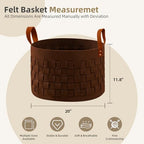 BOLDMONKEY Laundry Basket 20" x20 " x11.8 ", Large Felt Fabric Blanket Basket with Leather Handle, Dirt Clothes Laundry Hamper Round for Babies, Dogs and Living Room-Brown - color: Wood Brown