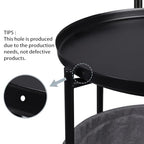 Round Metal Side Table with 2 Tiers of Storage and Wheels, Cart Side Table Tray for Living Room, Bedroom, Black - color: Black