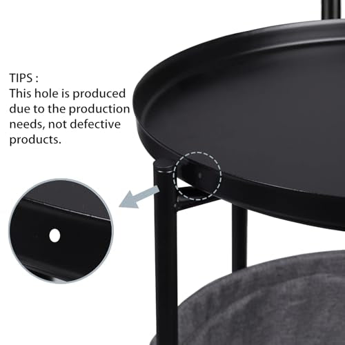 Round Metal Side Table with 2 Tiers of Storage and Wheels, Cart Side Table Tray for Living Room, Bedroom, Black - color: Black