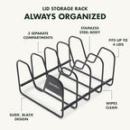 GreenPan Stainless Steel Wire Pots and Pans Lid Storage Rack, Holds 4 Lid Covers, Easy Storage, Countertop or Cabinent Organizer, Minimizes Clutter, Fast Drying, Wipes Clean, Black - size: Lid Storage Rack