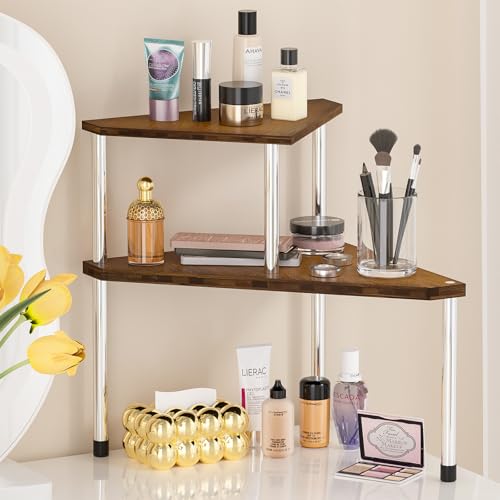 Weenson Bathroom Organizer Countertop, Bathroom Sink Organizer for Toiletries, Makeup, Skincare, Bamboo 2-Tier Kitchen Countertop Organizer for Spice Salt (Brwon) - color: Brown