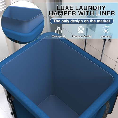 40 Gal(150L) High Grade Large Laundry Basket with Wheels, Rolling Laundry Hamper, Laundry Cart with Metal Frame and Removable Bag Design, Suitable for Laundry Room, Bedroom (Dark Blue, 150L) - color: Dark Blue, size: 1 Section 150L