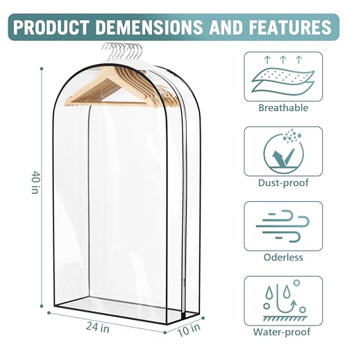 Liuoud Clear Garment Bags for Hanging Clothes 10” Gusseted, Suit Bags for Closet Storage, Hanging Plastic Clothes Cover for Coat, Dress, Fur, Shirt, 4 Pack, 40” Long - color: Clear, size: 40 inch