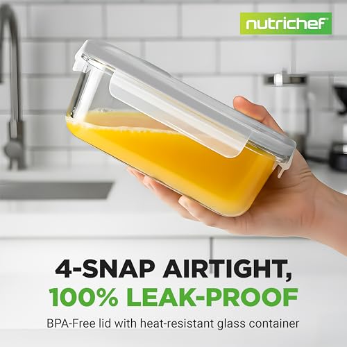 NutriChef 10 Piece Glass Food Storage Containers with Lids – 30 oz Meal Prep Containers Reusable – Airtight Glass Lunch Containers for Food Storage – Freezer to Oven Safe - Gray - color: Gray
