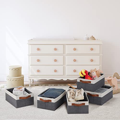 GhvyenntteS Small Fabric Storage Bins with Handles 6 Pack, 11.8" x 7.87" x 5.11" Storage Baskets for Shelves, Baskets for Organizing Clothes Underwear Socks Hats DVDs (Grey/White) - color: Grey&White, size: Small-11.8"x 7.87"x 5.11"-6pcs
