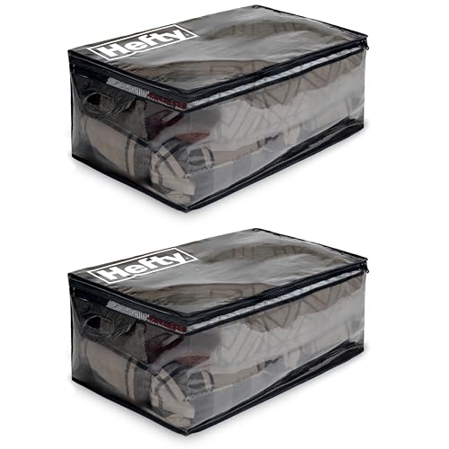 Hefty Storage Bags Extra Large Double Zipper Backpack, Heavy Duty Water Resistant Moving Totes with Shoulder Straps, Foldable Reusable Packing Organizers, 2 Pack (X-Large Black) - size: 22 Gal - Standard