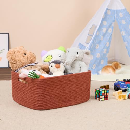 MiniArk Large Storage Baskets for Shelves, Closet Organizers Bins for Clothes Blanket Towels, Baby Nursery, Toy Baskets Box, Woven Rope Baskets, 17 x 13 x 7.5”, 2 Packs Oxide Red - color: Oxide Red, size: 2pcs-L17×W13×H7.5"