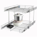DINDON 2 Tier Pull Out Cabinet Organizer (17" W x 18" D) Heavy-Duty Metal Sliding Drawer Shelf, Two Tier Pull Out Shelves for Kitchen Cabinets, Pantry, Bathroom, Chrome Finish - size: 17'' W X 18'' D