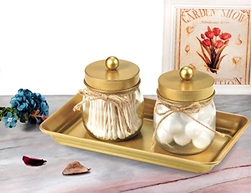 SheeChung Vintage Farmhouse Decor Metal Vanity Tray(4 Pack),Countertop Guest Hand Towel Storage Organizer Tray Dispenser, Sturdy Holder for Perfume,Cosmetics, Jewelry, Makeup Bathroom Organizer (Glod) - color: Gold, size: 4 Pack (9.9" x 5.9" x 1.1")