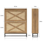 Maupvit Shoe Storage Cabinet with 2 Rattan Flip Drawers, Freestanding Organizer with Metal Legs for Entryway, Narrow Shoe Rack Cabinet, Hidden Golden Handles, Rustic Oak Rattan - color: Rustic Oak Rattan, style: 2-Drawers
