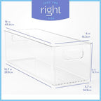 Plastic Food Storage 2 Pack Clear Container Bin with Handles for Organizing Kitchen, Pantry, Refrigerator, Freezer, Pantry, Cabinet, Closet, Bathroom. 16”x6”x5” - size: 16x6x5