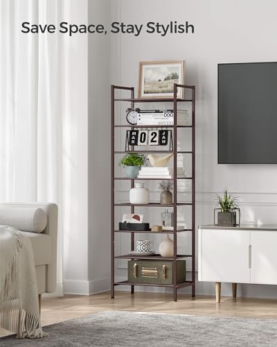 SONGMICS Narrow Shoe Rack - Sturdy 8 Tier Metal Tall Shoe Rack Shelf, Slim Shoe Storage Organizer for Closet Entryway Small Spaces, Bronze, 12"D x 17.6"W x 50.6"H - color: Bronze
