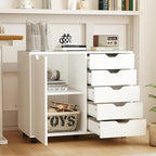 5-Drawer Wood Drawer Cabinet, Office Storage Cabinet with Adjustable Shelf & Wheels, Printer Stand for Home Office, White, 15.7" D x 30.7" W x 25.4" H - color: White