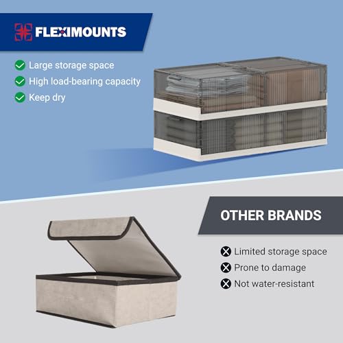 FLEXIMOUNTS 2-Pack Under Bed Storage with Wheels, 108 QT Large Collapsible & Stackable Containers, Foldable Organizer Bins for Blankets, Shoes, Books, Bedroom Closet - size: 2 pack - 27Gal