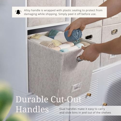 DECOMOMO Felt Storage Bins, 13 inch Cube Storage Bins with Labels for Organization (Cube 13" / 6pcs, Beige) - color: Beige, size: Cube 13" / 6pcs