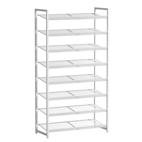 8-Tier Shoe Organizer, Tall Metal Shoe Rack for Closet Entryway Garage, Large Capacity Shoe Storage with Adjustable Flat, Holds 32-40 Pairs, White - color: White, size: 8Tier