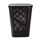 Mind Reader Slim Laundry Hamper with Lid, 60L Clothes Basket, Ventilated Plastic, Brown - color: Brown, size: Single