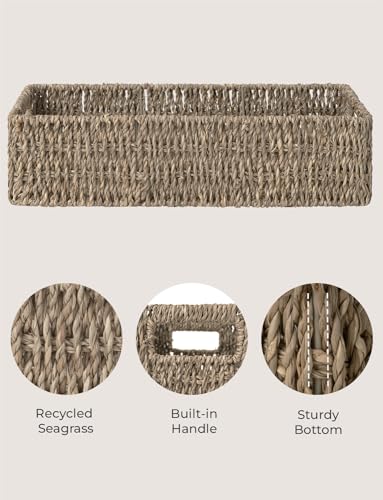 StorageWorks Seagrass Baskets with Built-in Handles, Bathroom Decor Box for Toilet Tank Top, 14 ¼"L x 6 ½"W x 3 ¾"H - color: Natural (Seagrass)