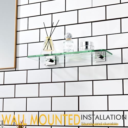KOKOSIRI Floating Glass Shelf Bathroom Shelves Wall Mount 16-Inch Hanging Rack for Kitchen Shower Storage, 2 Pack Polished Stainless Steel B1107CH-L16-P2 - color: Polished Chrome, size: 16-Inch(2 Pack)