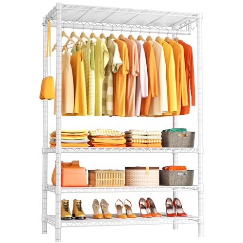 Ulif H4 Plus Garment Rack, 4-Tier Portable Clothes and Clothing Rack for Bedroom and Cloakroom, Closet Storage and Organizer Wardrobe System, 45" W x 14" D x 76.4" H, Load 522lbs, White - color: White, size: H4 Plus